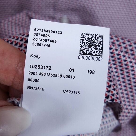 HUGO BOSS Shirt Mens 15 38 Red White Geo Print Button Up Slim Fit KOEY $128 - Picture 7 of 10